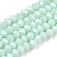 Brins de perles en verre électroplaqué, finition perle lustrée, cyan clair