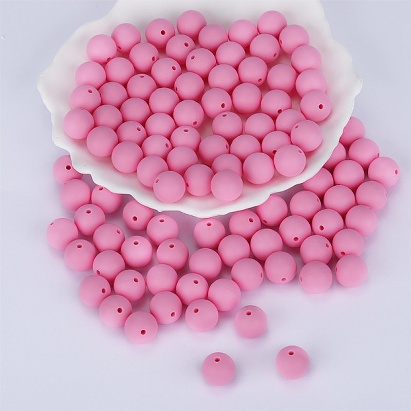 Perles Focales Rondes en Silicone, Rose Perle, 15mm — Perles à bijoux