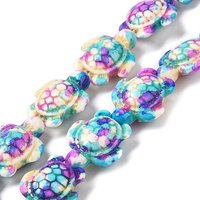 Fil de perles teintées en turquoise synthétique, tortue de mer, bleu ciel profond
