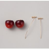 Red Resin Cherry Dangle Stud Earrings for Women — Costume Jewelry