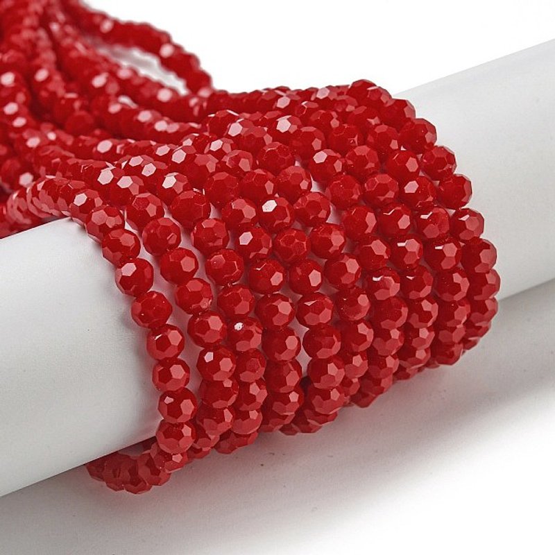 Perles de verre opaques rouges, facettées, rondes, 4mm, 87-93pcs/fil — Perles à bijoux