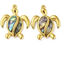 Charms de Tortue de Mer en Coquille de Paua Naturelle avec Plaquage en Or 18K