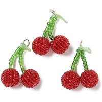 Glass Seed Beaded Cherry Charms with Brass Jump Ring — Charms & Pendants