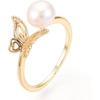 Natural Pearl Open Cuff Ring with Clear Cubic Zirconia — Costume Jewelry