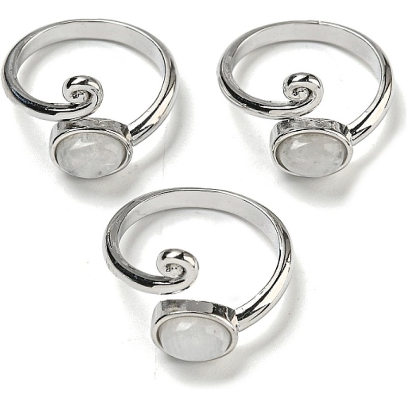 Bague Ajustable en Pierre de Lune Naturelle avec Trouvailles en Laiton Platine — Anneaux empilables