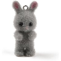 Pendentifs en Résine Flockée de Lapin avec Boucles en Fer Plaqué Platine