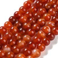 Fils de perles en agate rayée naturelle, teintées, rondes, corail, 8mm