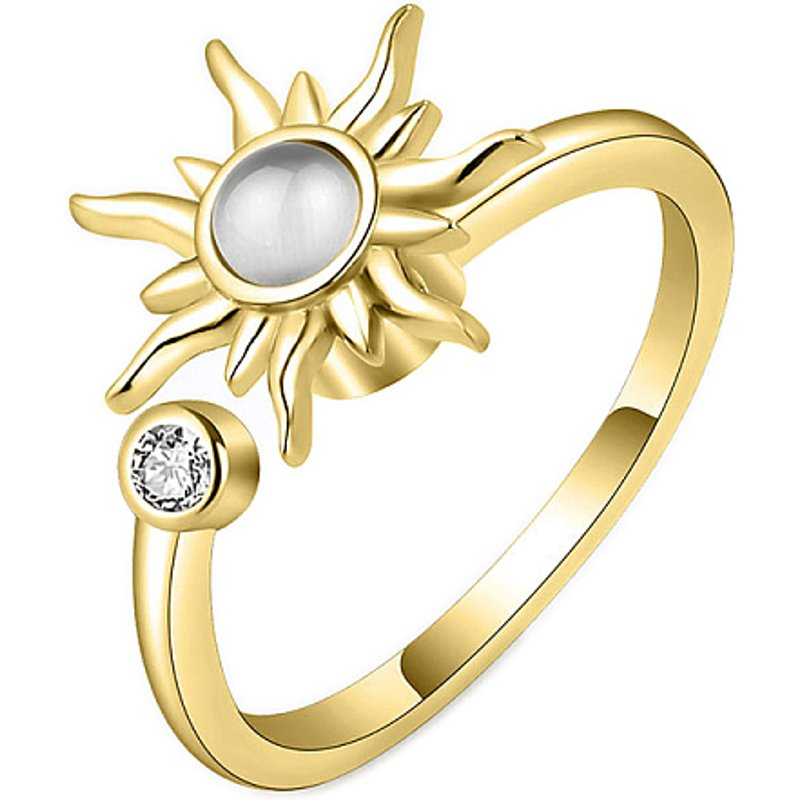 Sun Cat Eye Rotatable Open Cuff Ring for Women, Brass Fidget Spinner — Costume Jewelry