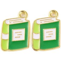 Pendentif en Émail en Alliage Plaqué Or, Charm Livre, Vert — Breloques et pendentifs