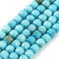 Dyed Natural Turquoise Beads Strands, Faceted Cube, 7x8x7mm