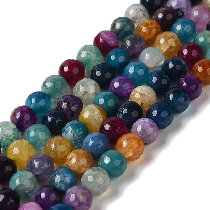 Brins de Perles en Agate Dragon Veins Naturelle, Facettées, Couleurs Mélangées, 8mm — Perles à bijoux