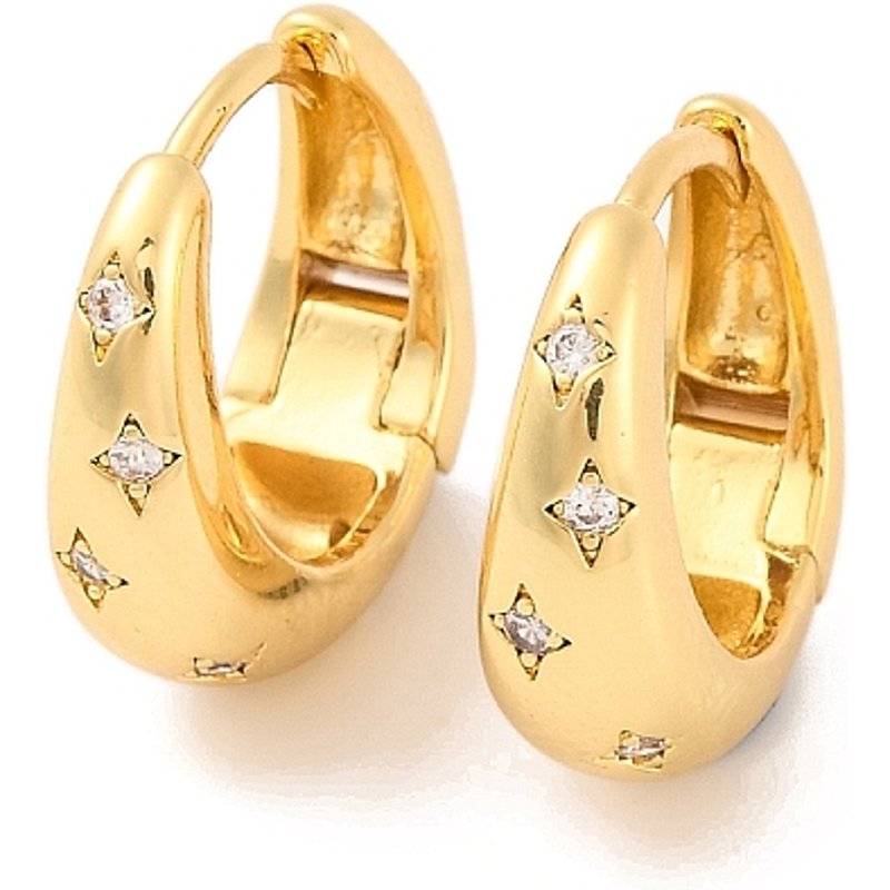 Brass Pave Clear Cubic Zirconia Hoop Earrings, 18K Gold Plated — Hoop Earrings