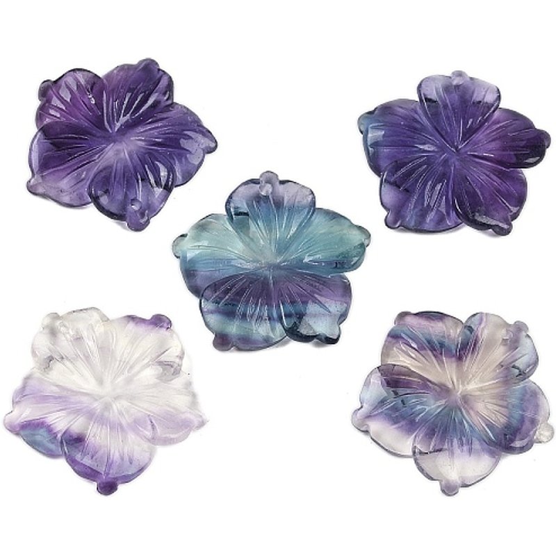 Pendentifs Sculptés en Fluorite Naturelle en Forme de Fleurs — Breloques et pendentifs