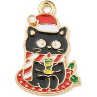 Christmas Kitty Light Gold Cat Charm Pendant
