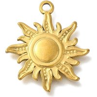304 Stainless Steel Sun Charm Pendant with 18K Gold Plating