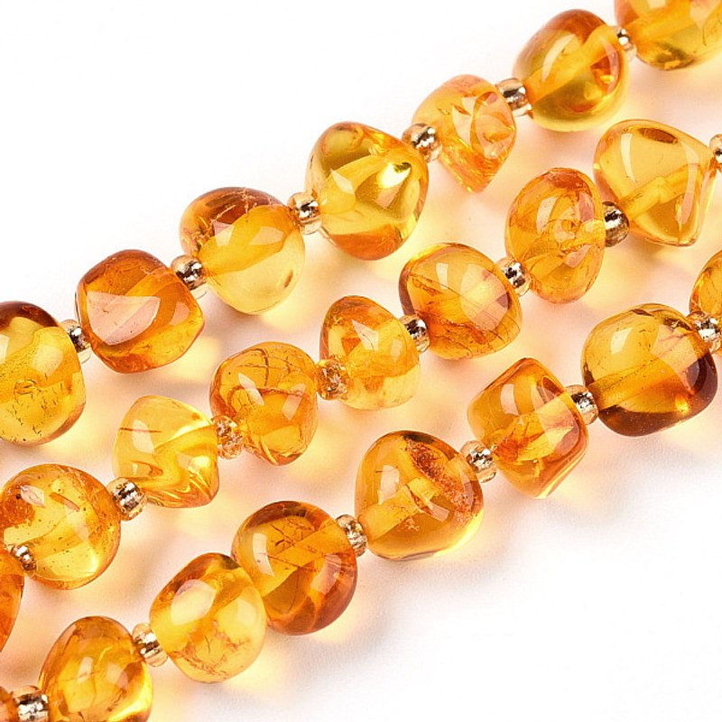 Fils de perles d'ambre naturel avec perles de semence, or, 58-60pcs — Perles à bijoux