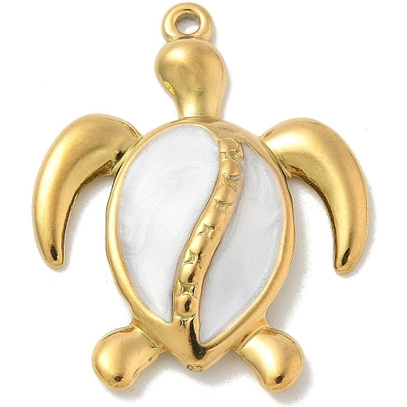 Pendentif en Acier Inoxydable 304 avec Émail Blanc, Finition Dorée, Tortue — Breloques et pendentifs