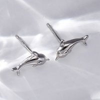 S925 Sterling Silver Dolphin Stud Earrings in Platinum