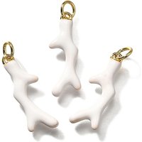 Brass Enamel Coral Charms with Jump Ring, 18K Gold Plated