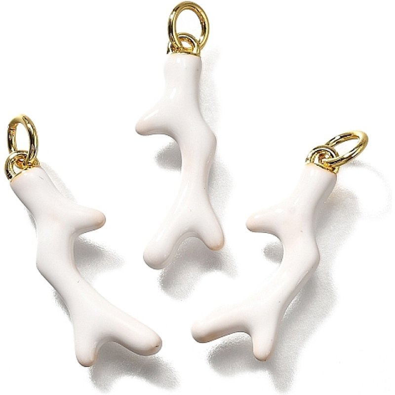 Pendentifs en Émail de Laiton avec Charmes Corail, Plaqué Or 18K — Breloques et pendentifs