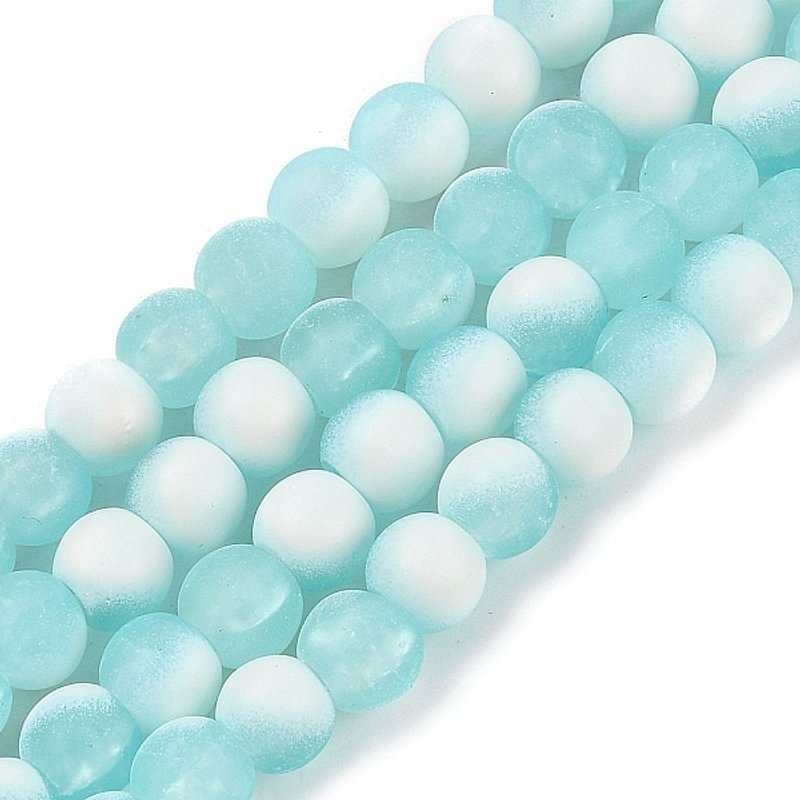 Frosted Crackle Glass Beads Strands, Rondelle, Pale Turquoise