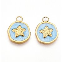 Pendants ronds plats en acier inoxydable 304 avec charms étoile — Breloques et pendentifs