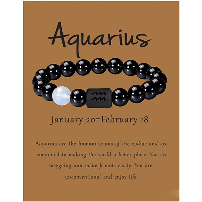 Bracelet extensible en perles d'opalite des constellations avec agate noire — Bracelet Femme