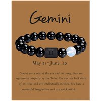 Gemini Opalite Beads Stretch Bracelet with Black Agate