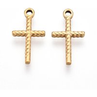 304 Stainless Steel Cross Charm with 18K Gold Plating