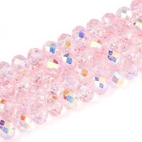 Brins de perles en verre transparent, rondelles, rose, facettées, couleur AB