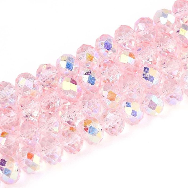 Brins de perles en verre transparent, rondelles, rose, facettées, couleur AB — Perles à bijoux