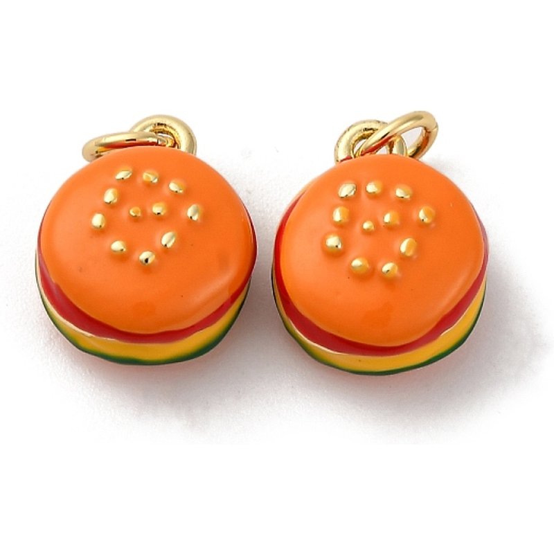Charm en Émail en Laiton, Charm Hamburger avec Anneau, Plaqué Or 18K — Breloques et pendentifs
