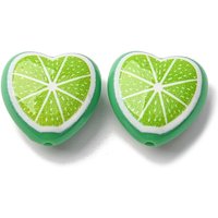 Opaque Acrylic Heart Beads with Fruit Design, Lemon — Jewelry Beads