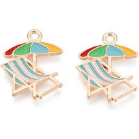 Beach Theme Alloy Enamel Pendant - Light Gold Beach Umbrella