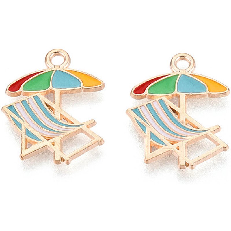 Pendentif en alliage émaillé thème plage - Parapluie de plage or clair — Breloques et pendentifs