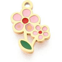 304 Stainless Steel Enamel Flower Charm with 14K Gold Plating