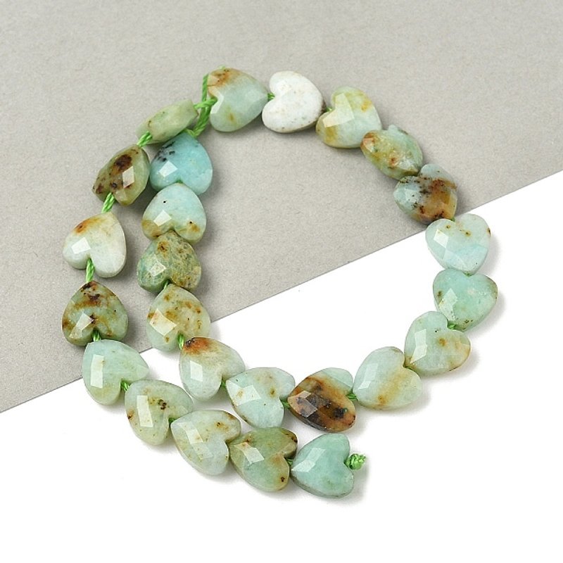 Fils de perles en opale verte naturelle en forme de cœur, facettées, 25pcs — Perles à bijoux