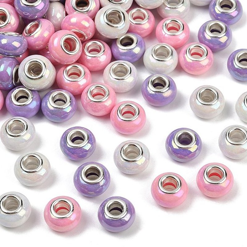 Perles Européennes en Résine Opaque avec Noyaux en Laiton Argenté — Perles à bijoux