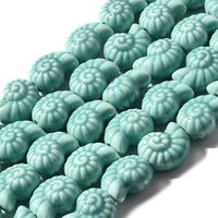 Brins de perles en porcelaine faites à la main, coquillage spiralé, cyan foncé