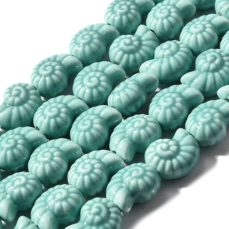 Handmade Porcelain Beads Strands, Spiral Shell, Dark Cyan — Jewelry Beads