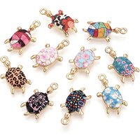 Alloy Enamel Tortoise Charms in Light Gold and Mixed Colors