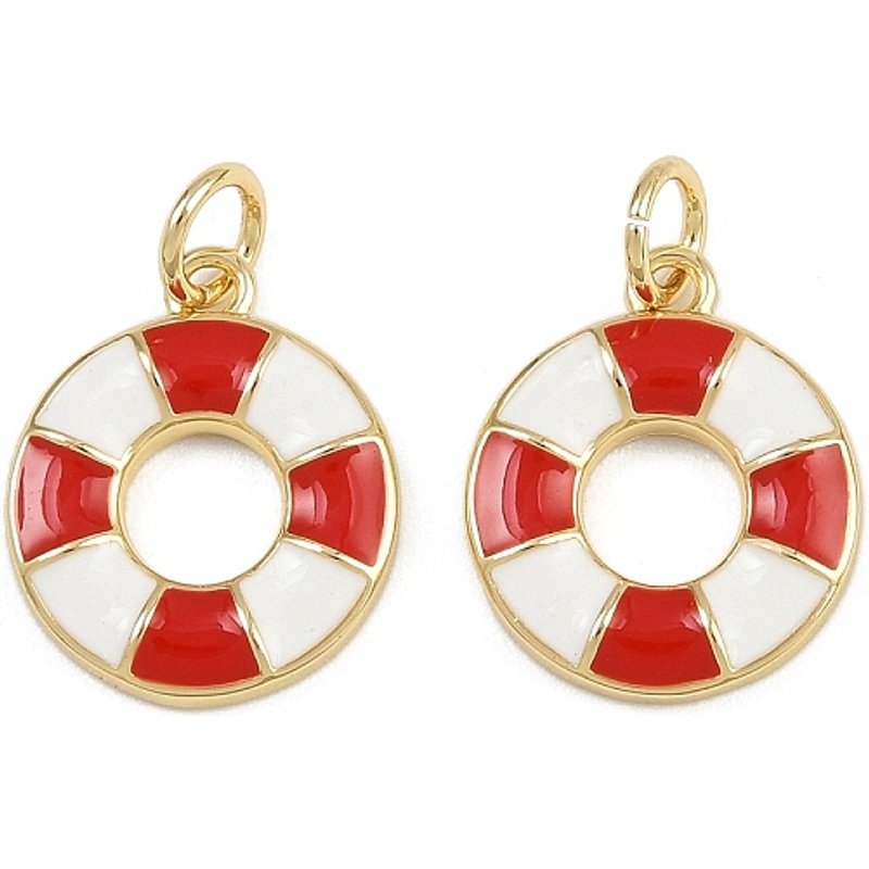 Charm en Émail en Laiton, Charm de Bouée de Sauvetage avec Anneaux — Breloques et pendentifs