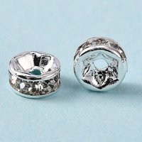 Brass Grade A Rhinestone Spacer Beads, Silver Plated, Nickel Free — Jewelry Beads