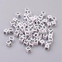 Perles Lettres Cubiques en Acrylique, Trou Horizontal, Blanc, Lettre N
