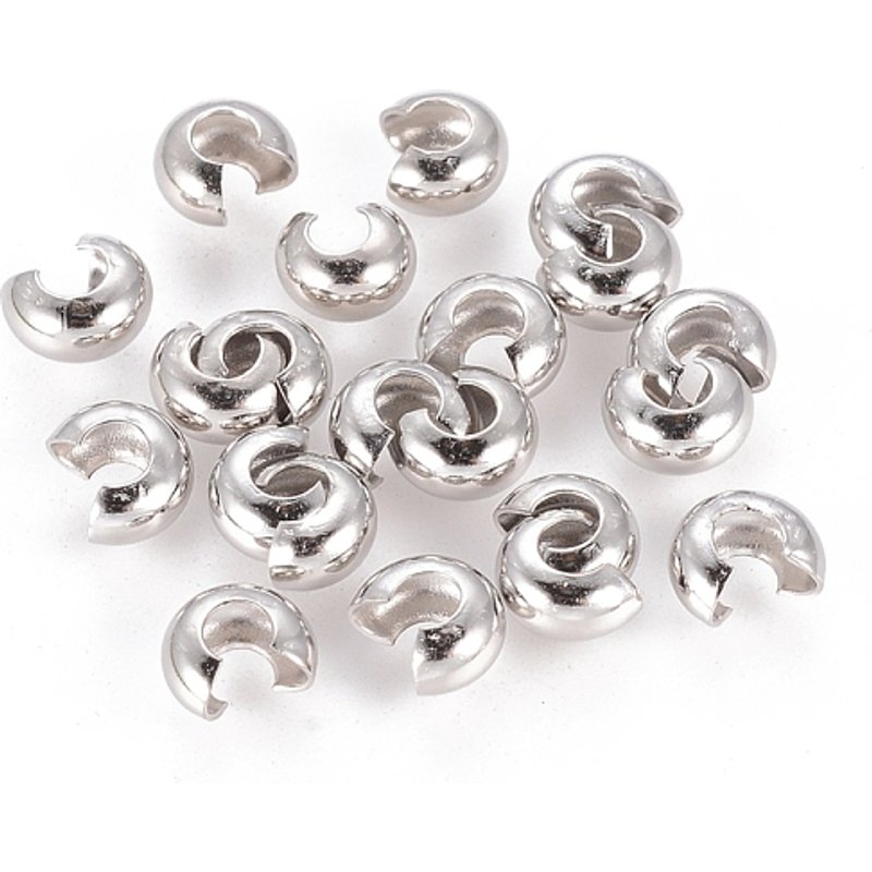Brass Crimp Beads Covers, Nickel Free, Platinum Color, 4mm Diameter — Jewelry Beads