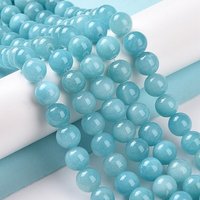 Fils de perles rondes en jade Mashan naturel, teintées cyan, 8mm, 15 pouces — Perles à bijoux