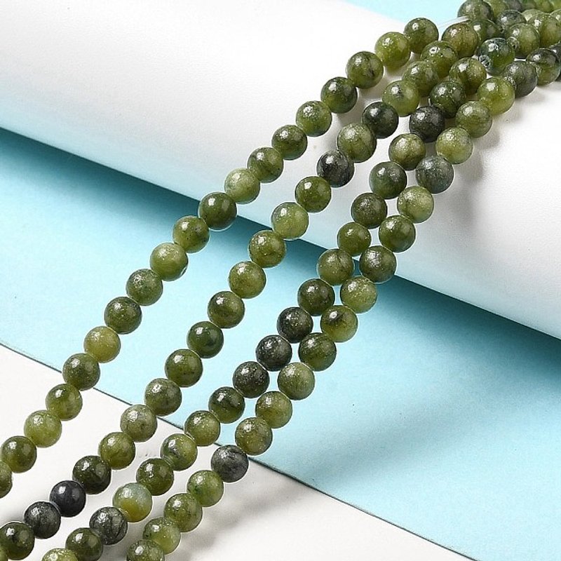 Perles Ronde en Jade de Taïwan, Olive, 4mm, 88pcs/fil — Perles à bijoux
