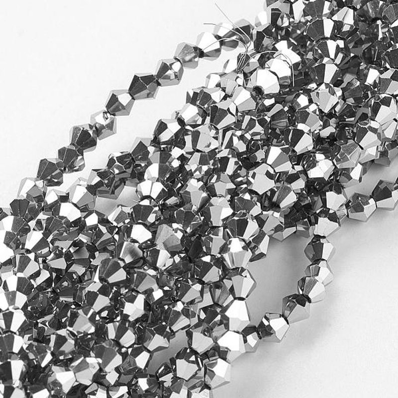 Fil de perles en verre électroplaqué, Bicone argenté, 107-110pcs — Perles à bijoux