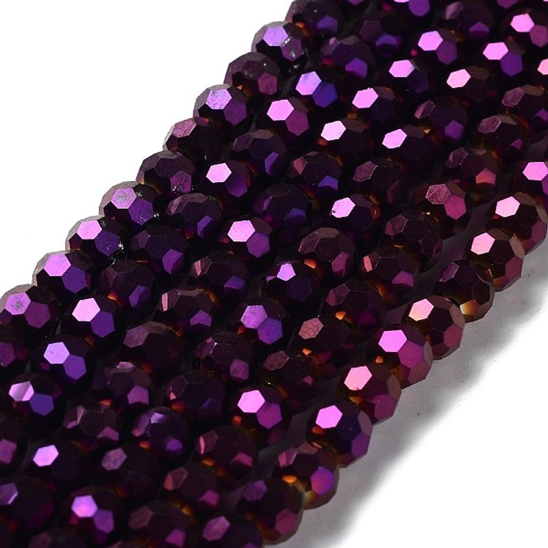 Brins de Perles en Verre Électroplaqué, Ronds Facettés Violet, 6x5mm — Perles à bijoux
