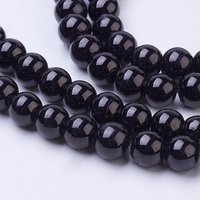 Brins de perles en verre peint, rond noir, 8 mm, 100 pcs/brin — Perles à bijoux